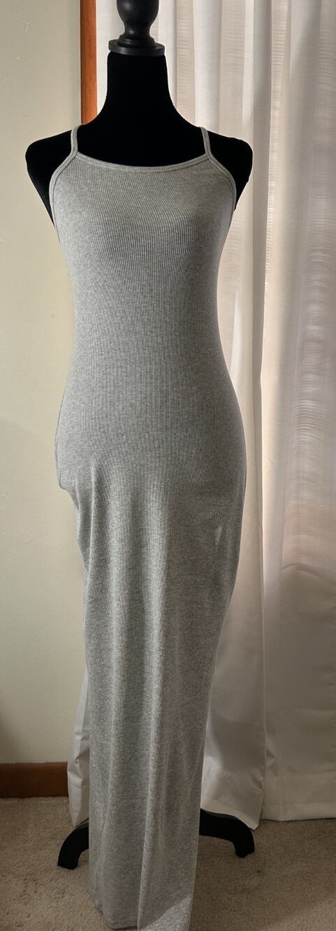 Skims NWT Cotton Rib Long Tank Dress Light Heather Gray Size Small